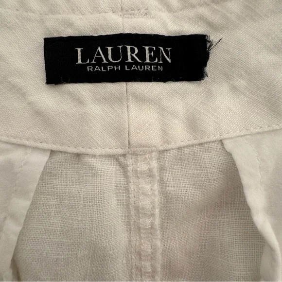 Lauren Ralph Lauren Linen Cropped Pants White High Rise Suggested Size 14 - Picture 5 of 8